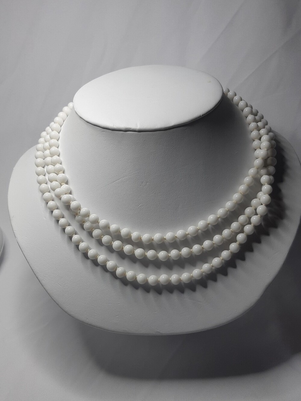 Vintage Extra Long Strand Milk Glass Breaded Necklace